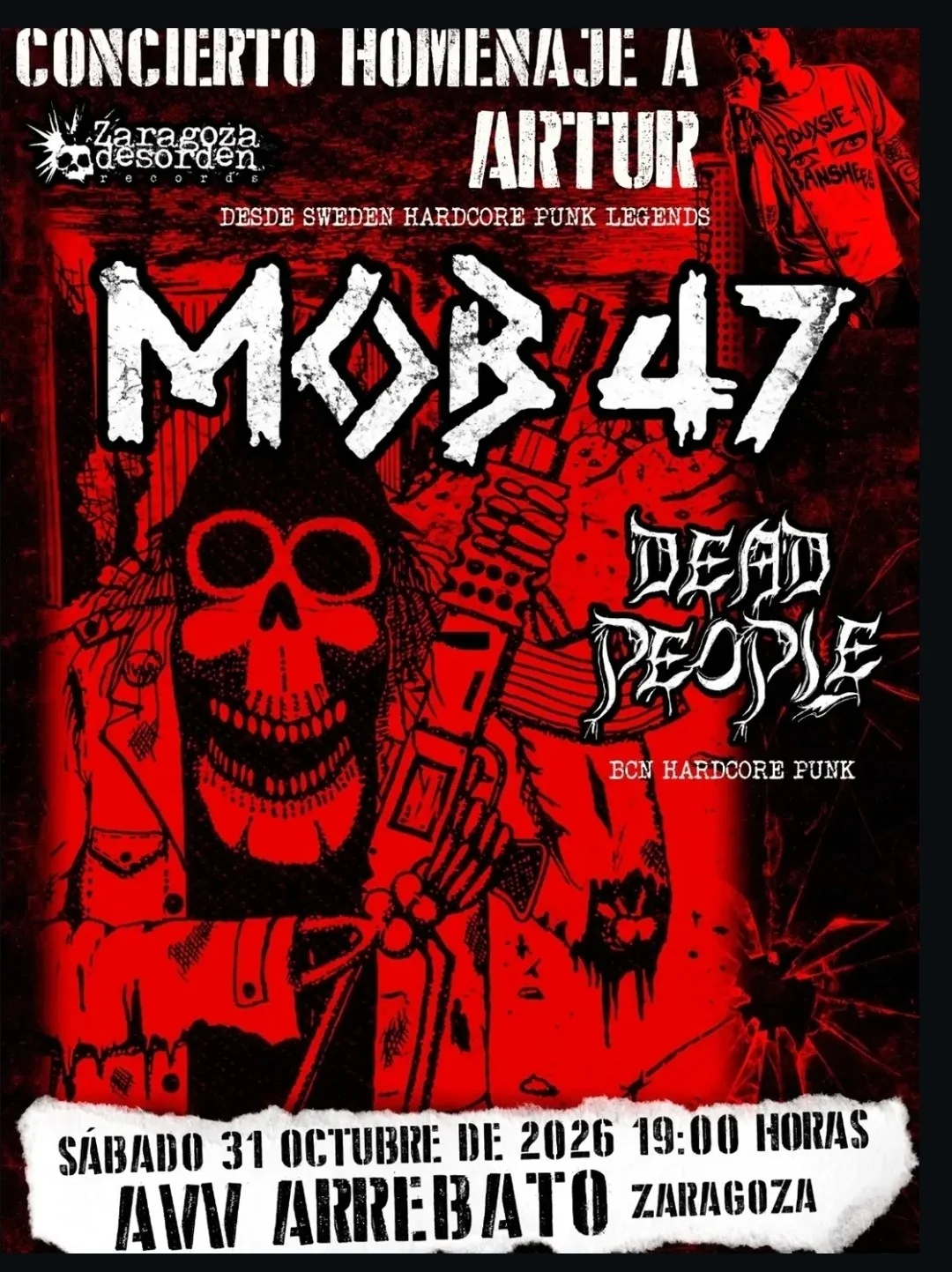 Cartell de Concierto homenaje a Arturo: Mob47 + Dead people